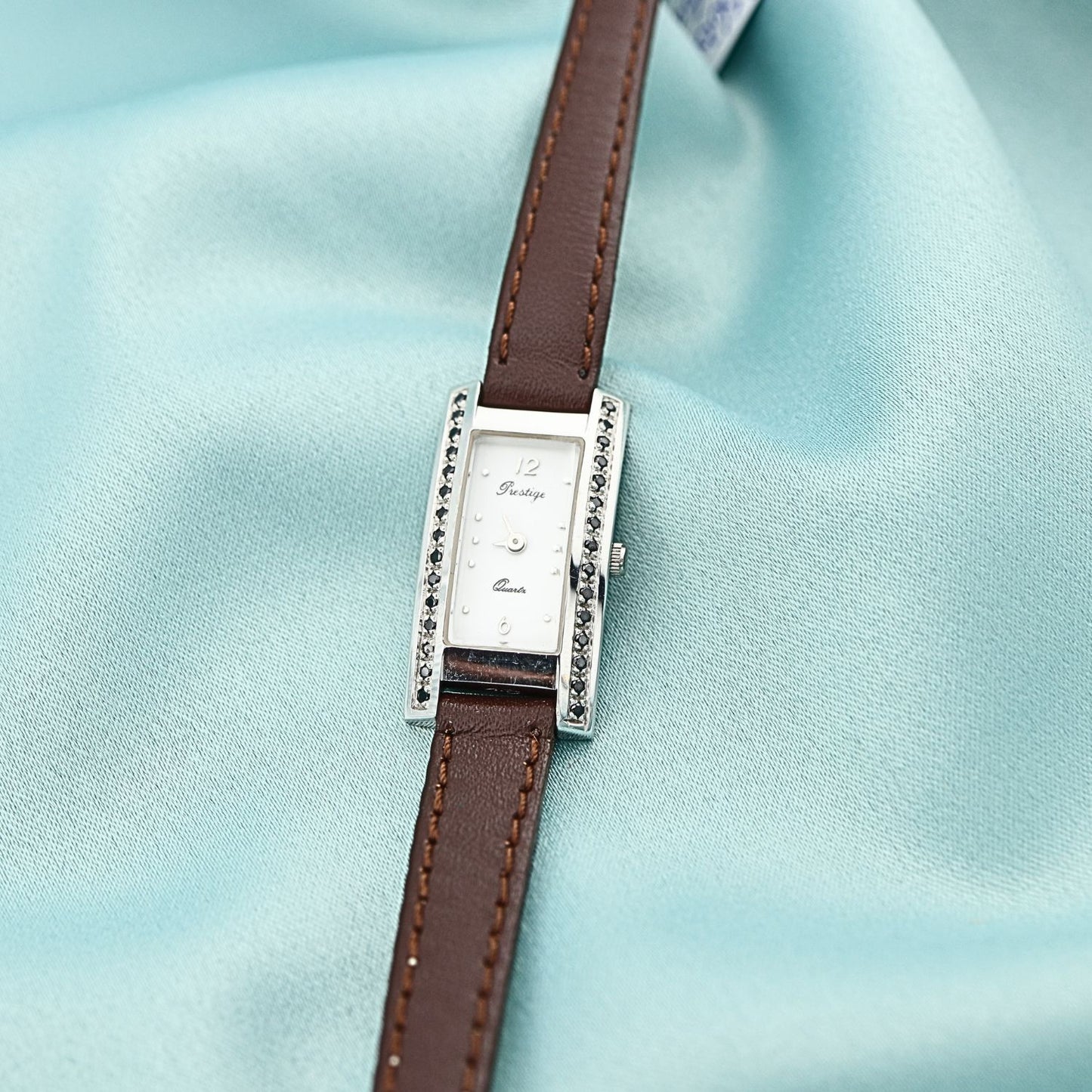 Ceas Aur 14k Alb Prestige Curea Maro - SORELLY