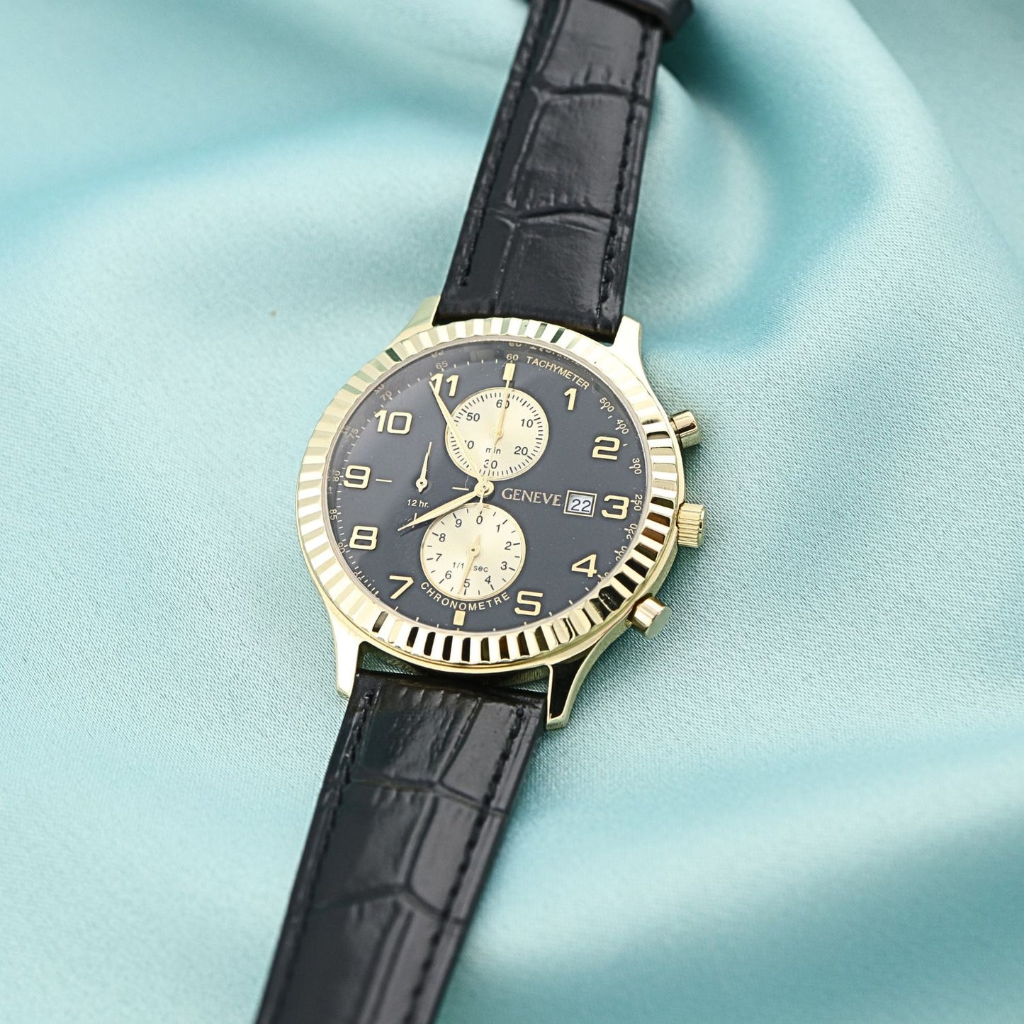 Ceas Aur 14k Geneve Curea Neagra - SORELLY