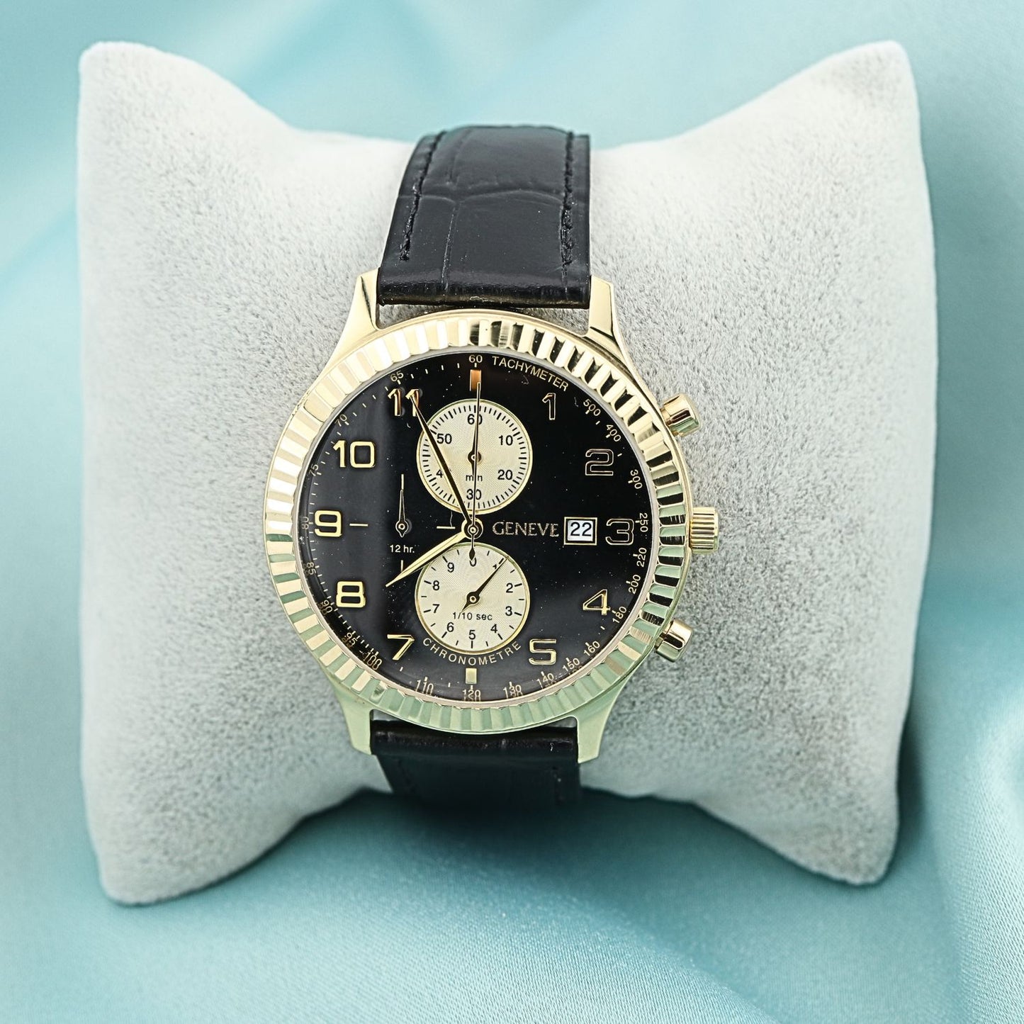 Ceas Aur 14k Geneve Curea Neagra - SORELLY