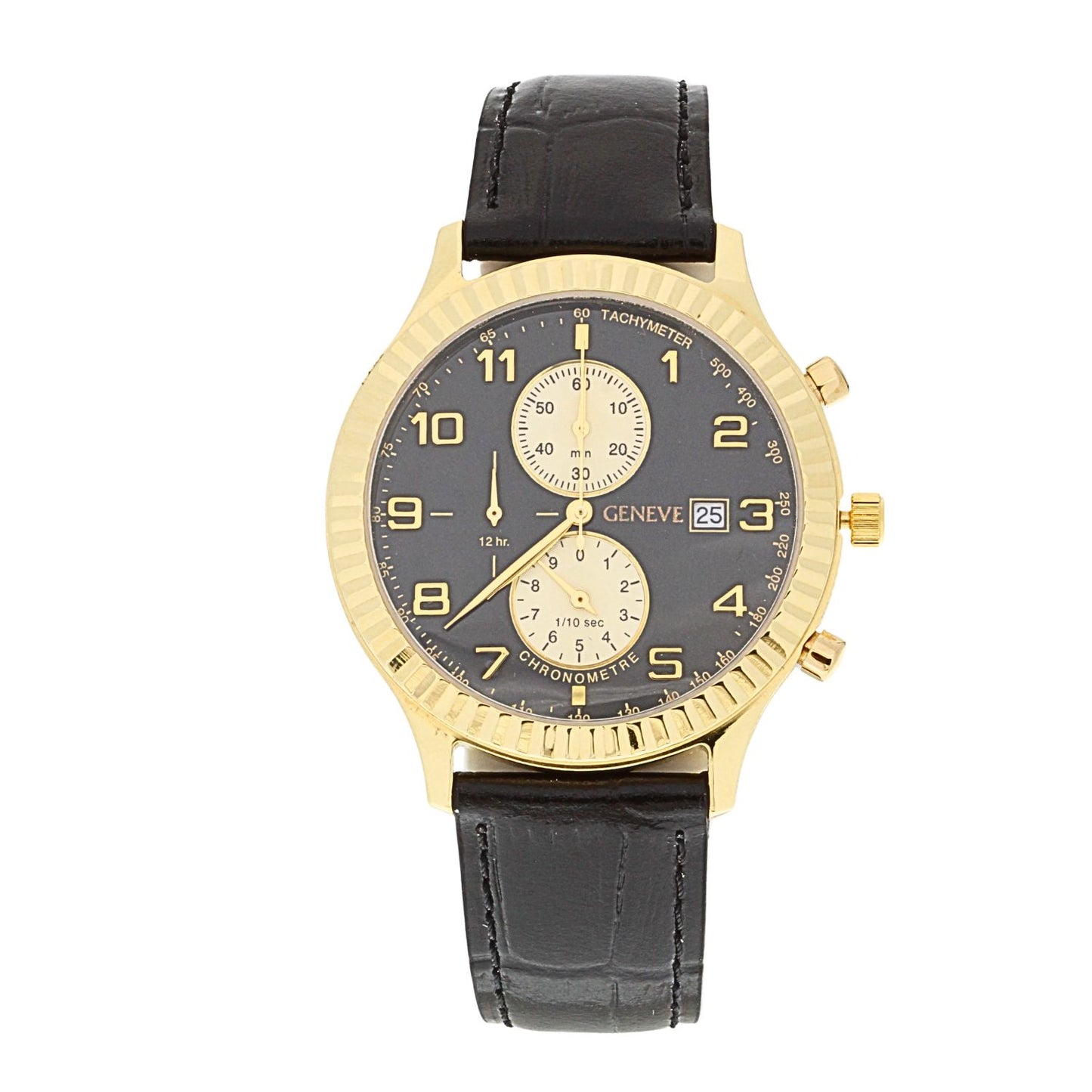 Ceas Aur 14k Geneve Curea Neagra - SORELLY