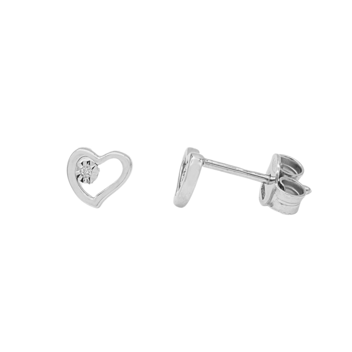 Cercei Aur 14k Alb Inima cu Diamant 0.01 ct
