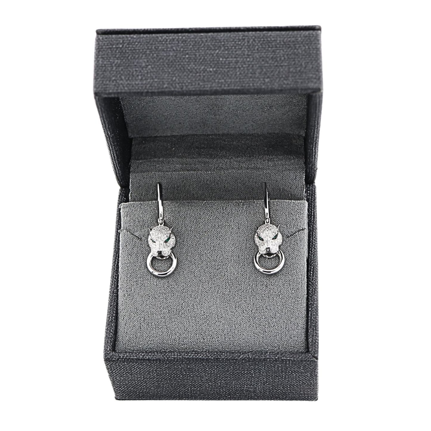 Cercei Aur 14k Alb cu Diamante 0.313 ct si Smaralde