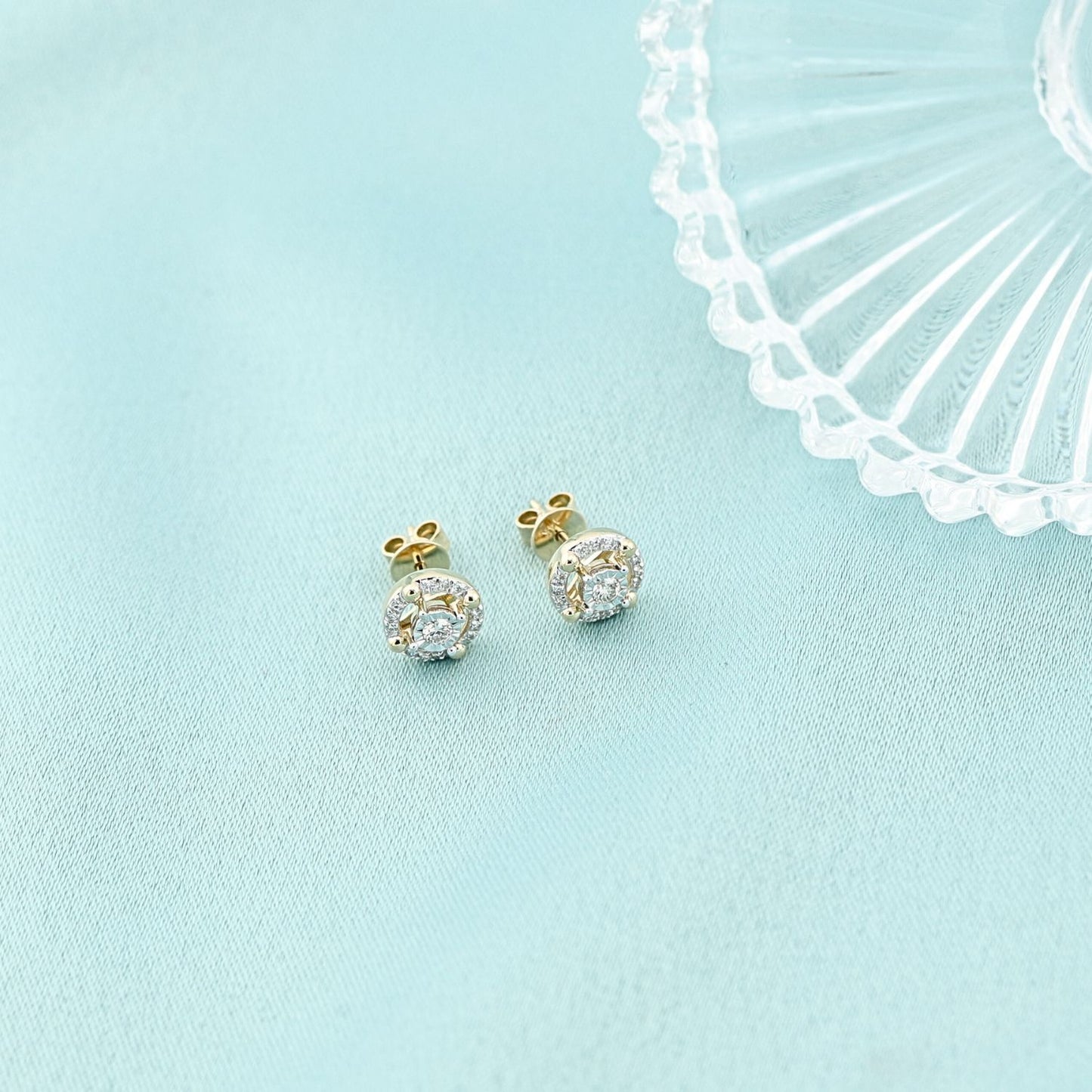 Cercei Aur 14k Halo cu Diamante 0.125ct