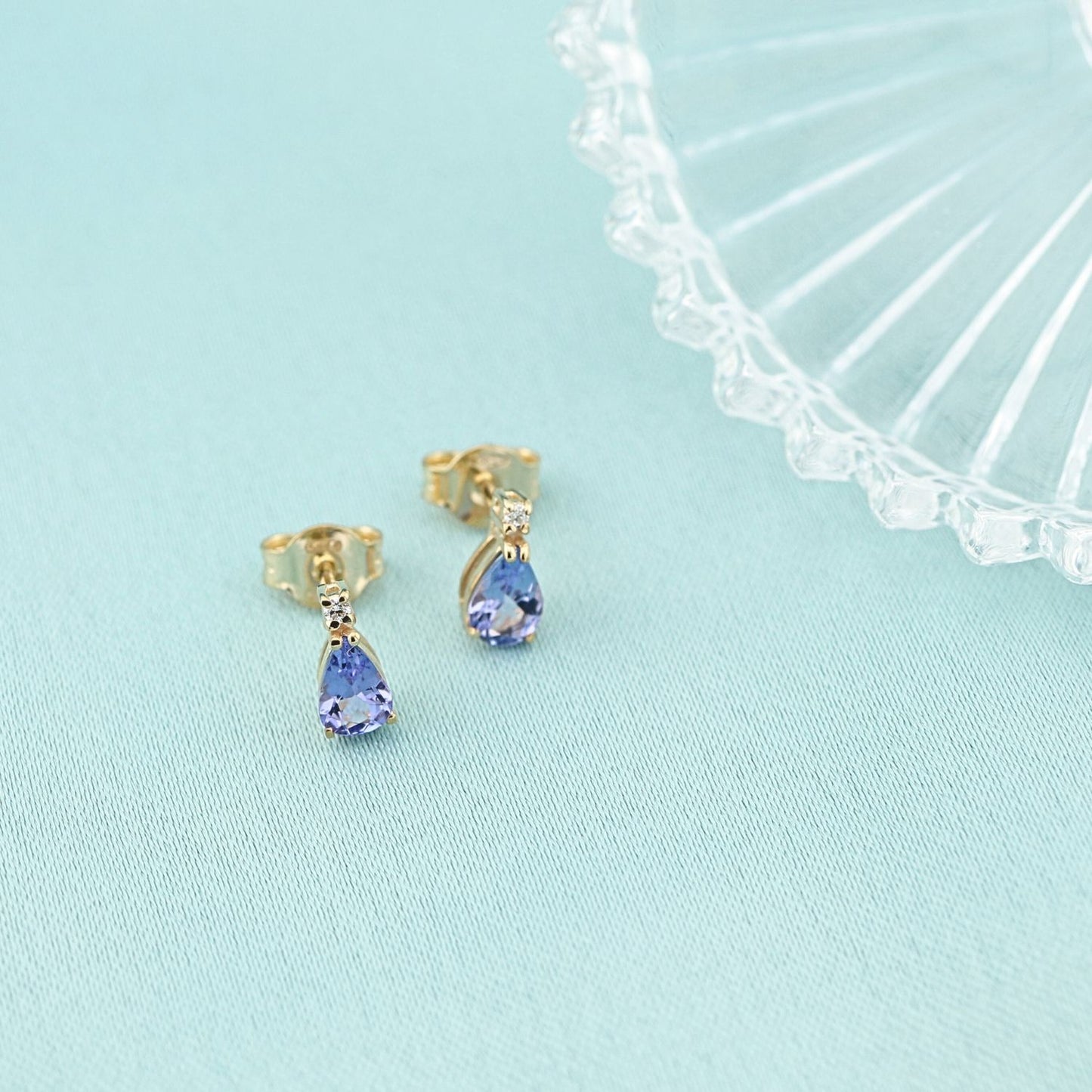 Cercei Aur 14k cu Tanzanit 0.800ct si Diamant 0.0320ct