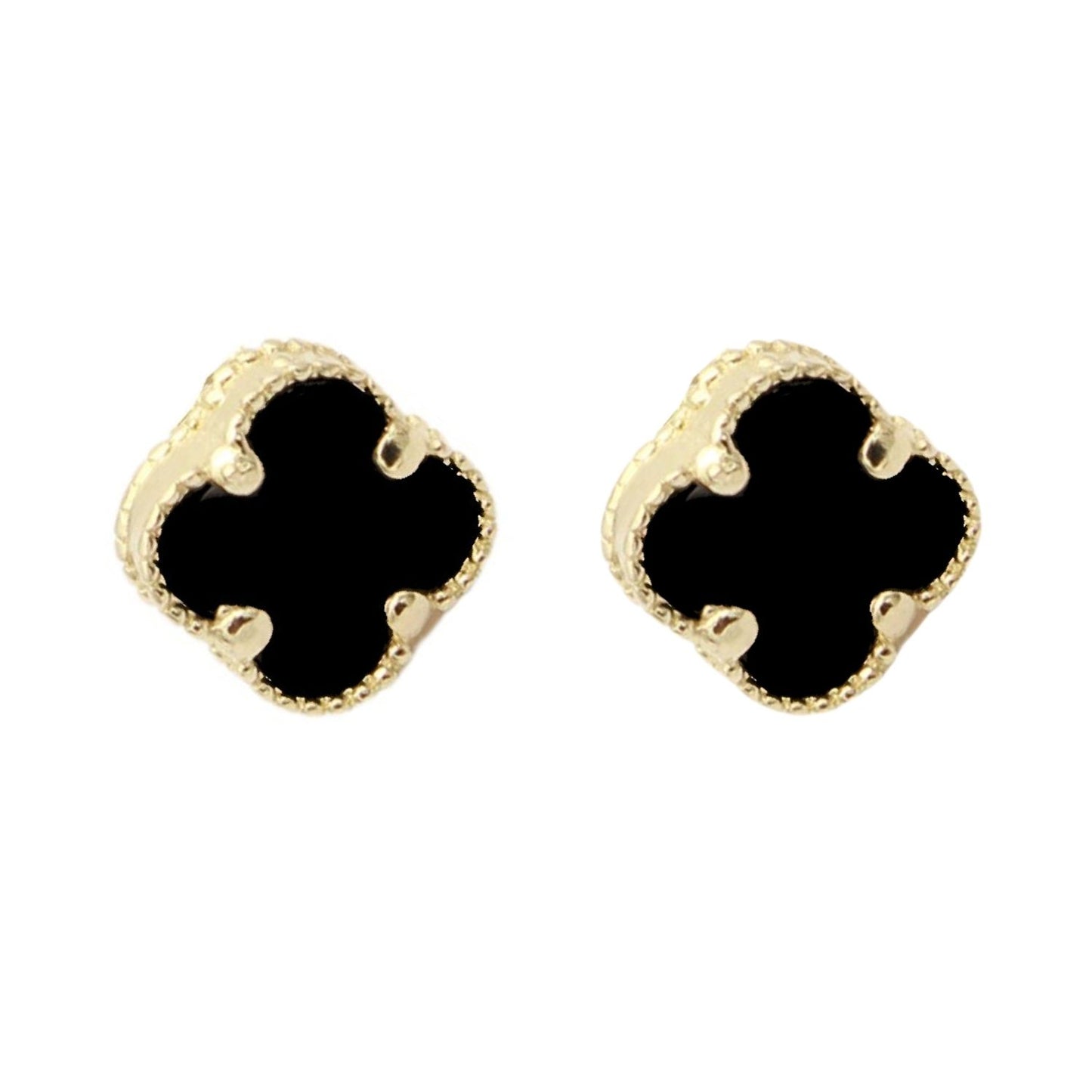 Cercei Aur 14k Floare cu Onix Negru 8mm