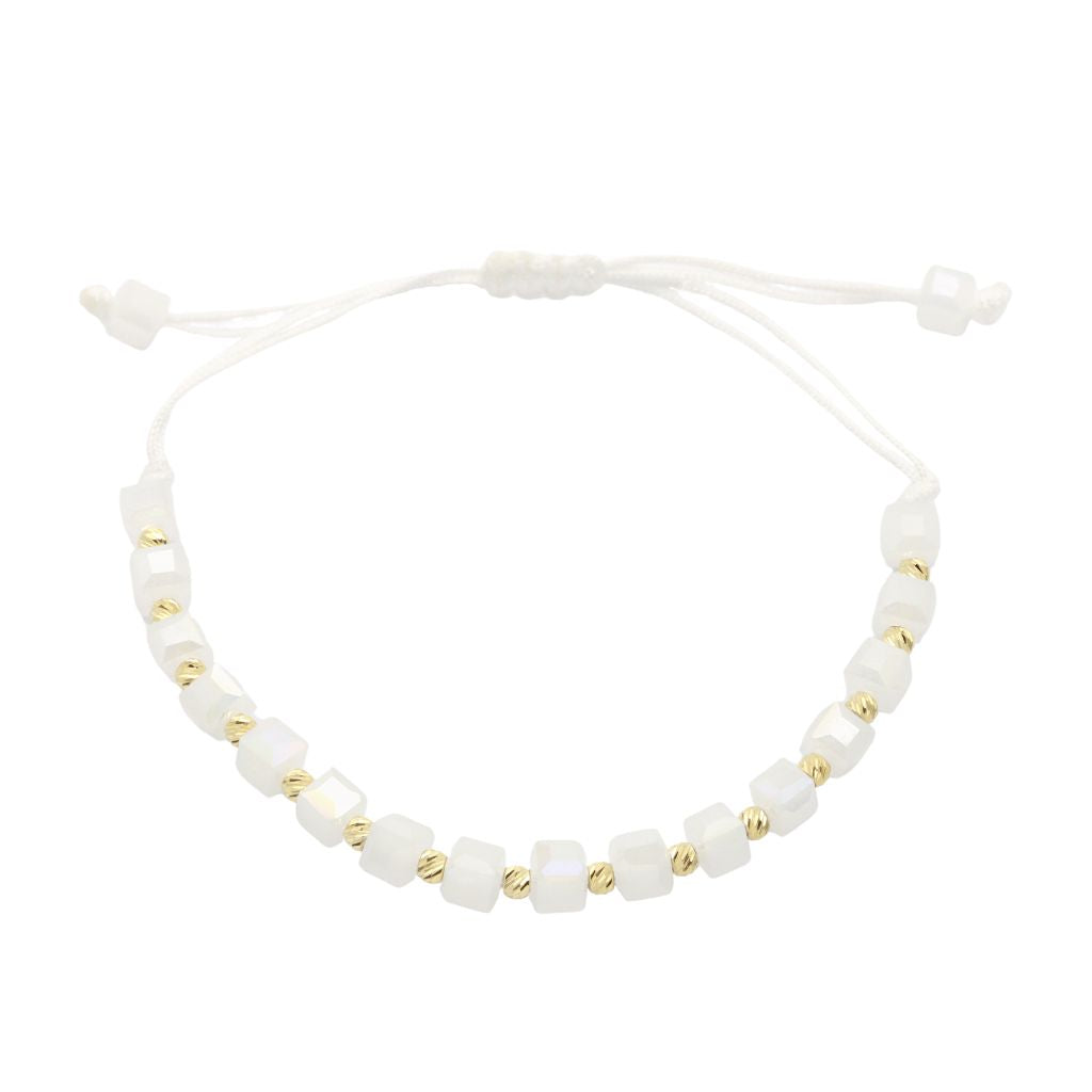 Bratara Snur cu Bile Aur 14k si Pietre Albe 4mm