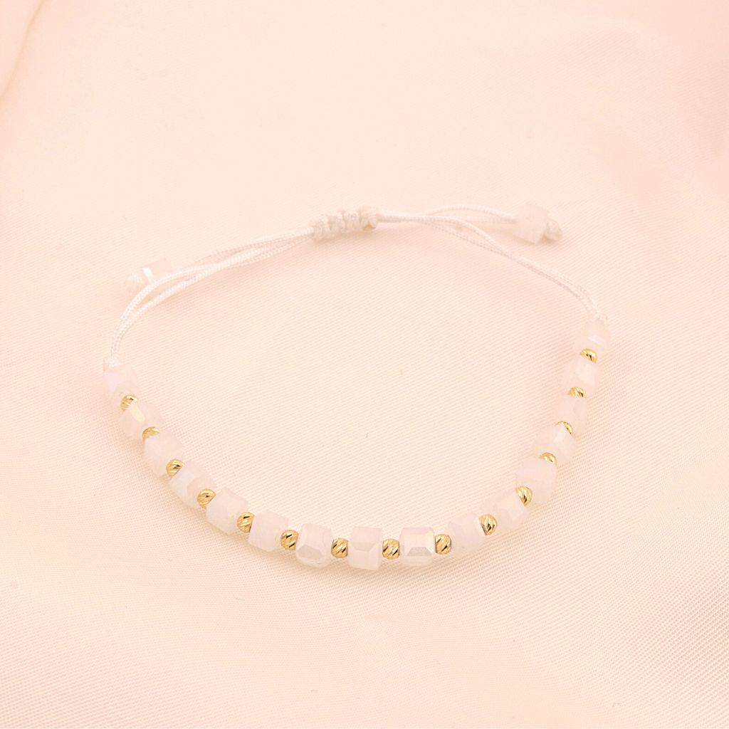 Bratara Snur cu Bile Aur 14k si Pietre Albe 4mm