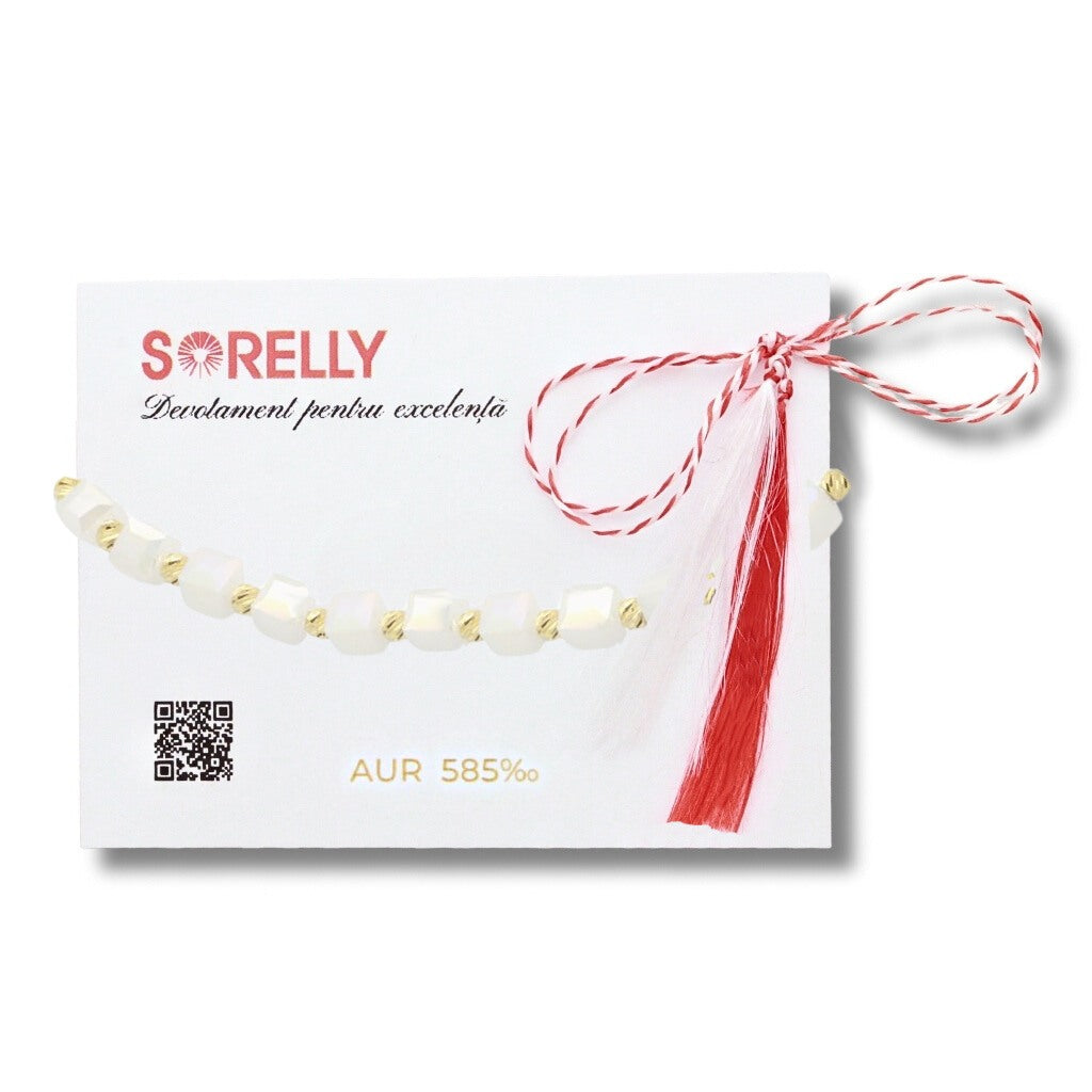Bratara Snur cu Bile Aur 14k si Pietre Albe 4mm
