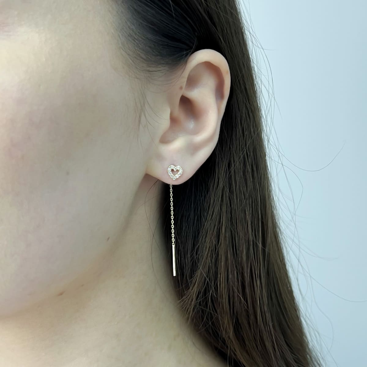 Cercei Fir Aur 14k Inimi cu Pietre Zirconia