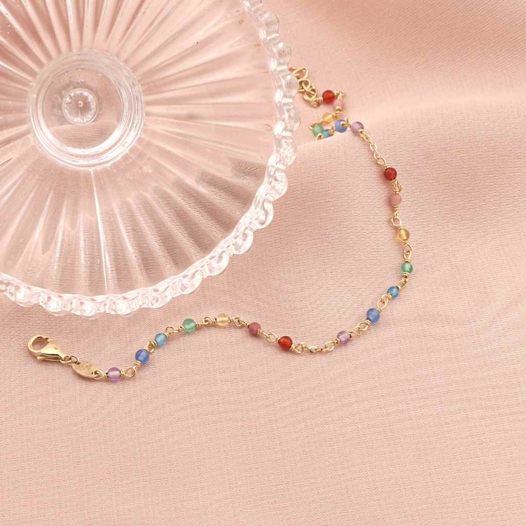 Bratara Aur 14k cu Bile si Pietre Rainbow