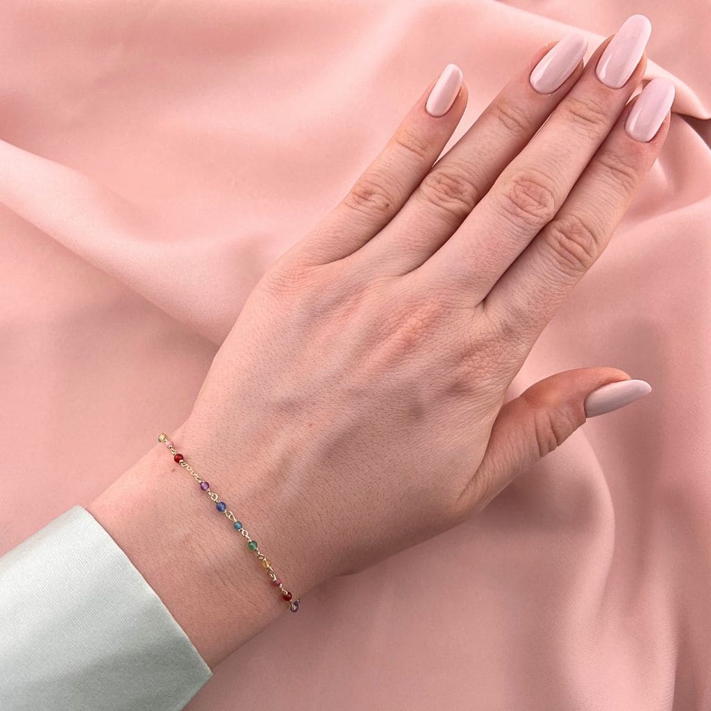 Bratara Aur 14k cu Bile si Pietre Rainbow