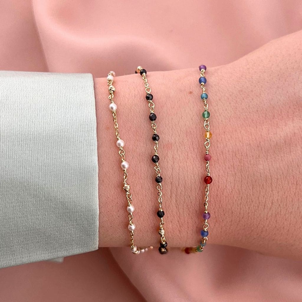 Bratara Aur 14k cu Bile si Pietre Rainbow