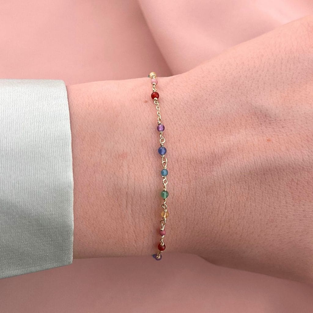 Bratara Aur 14k cu Bile si Pietre Rainbow
