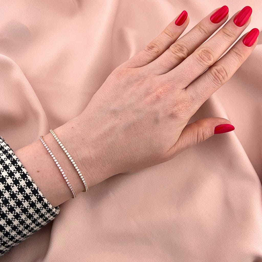 Bratara Tennis Aur 14k Baby Pink cu Pietre Roz 1.5mm