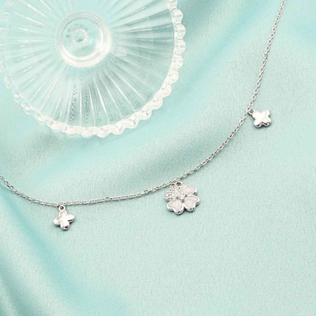 Bratara Argint de Picior Trifoi Norocos cu Piatra Zirconia