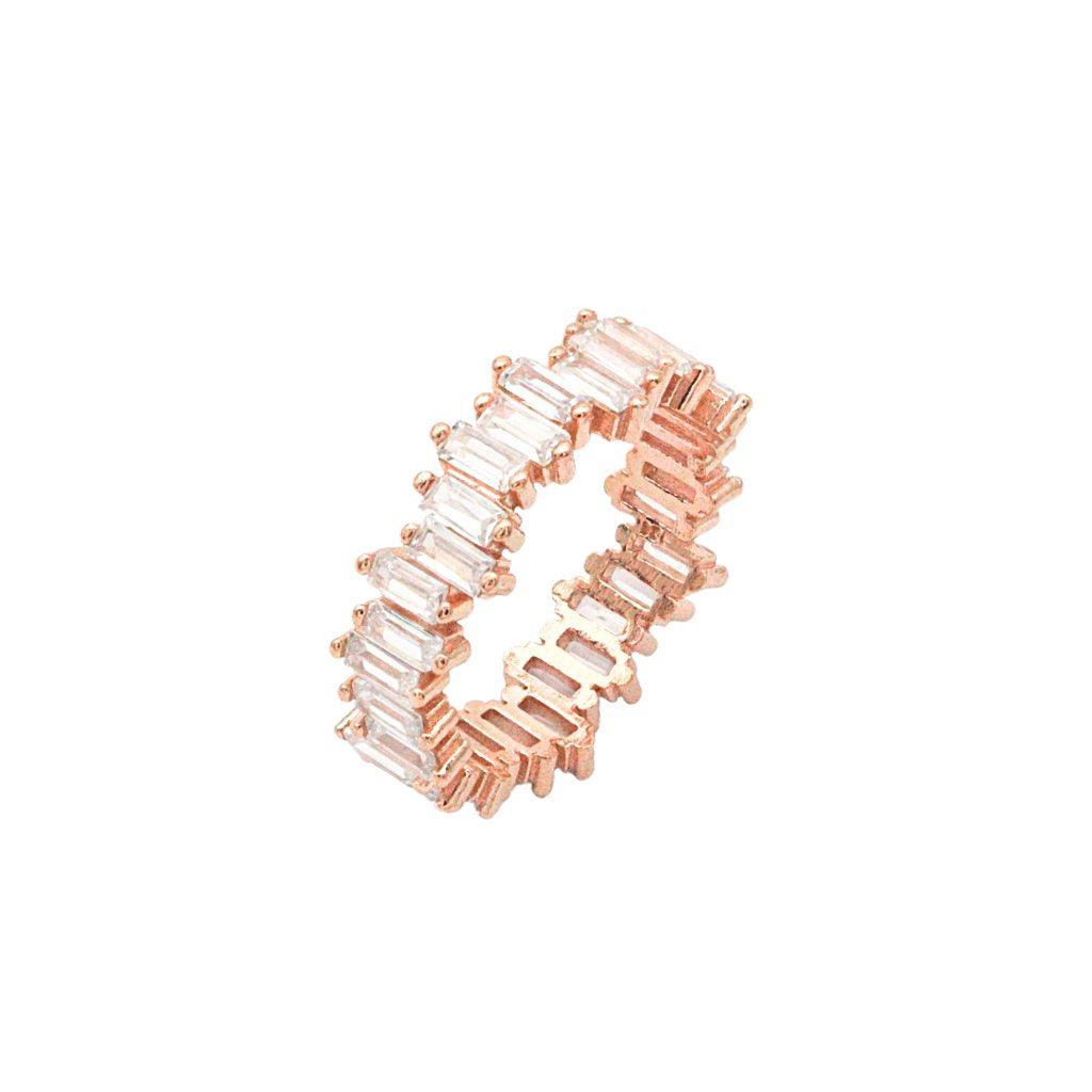 Inel Argint Placat cu Aur Roz Irregular Baguette