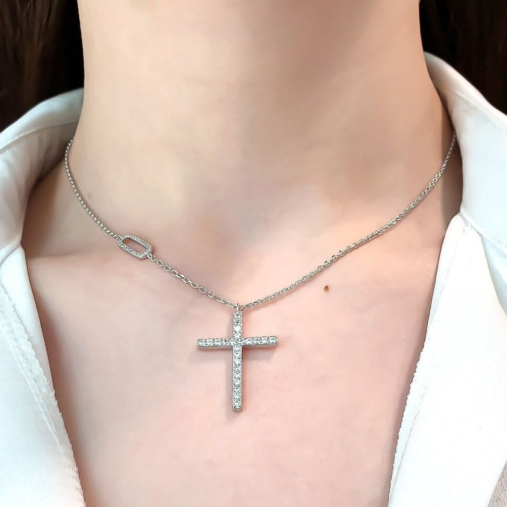 Lant Argint Modern Cross cu Pietre Zirconia