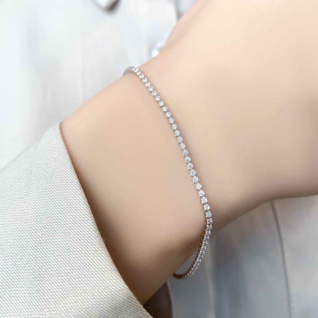 Bratara Aur Alb 14k cu Pietre Albe 1 mm
