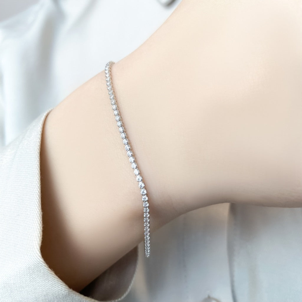 Bratara Aur Alb 14k cu Pietre Albe 1 mm