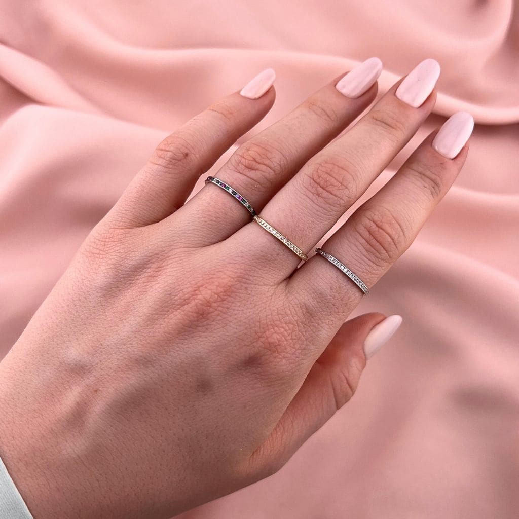 Inel Aur 14k Eternity cu Pietre Albe 1mm