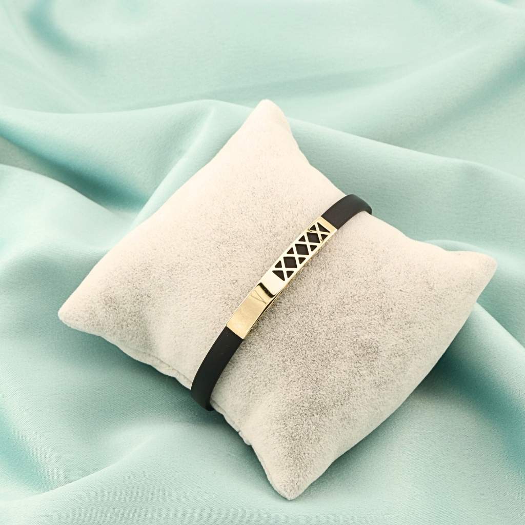 Bratara Aur 14k Silicon si Placuta cu Model Geometric