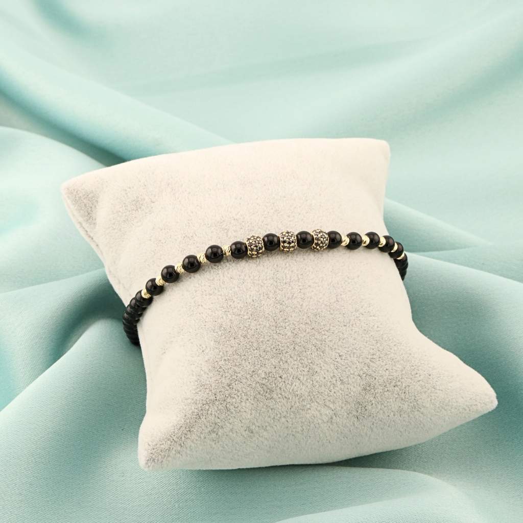 Bratara Aur 14k Snur cu Onix si Pietre Negre