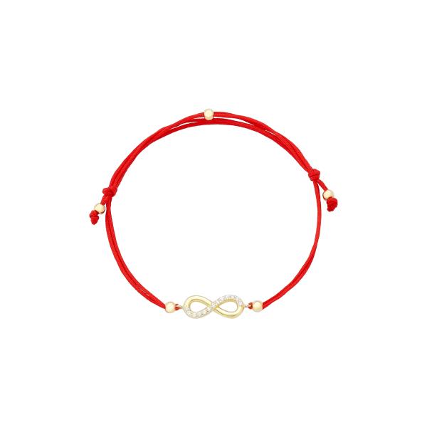 Bratara Aur 14k Snur Rosu Infinit cu Pietre Zirconia