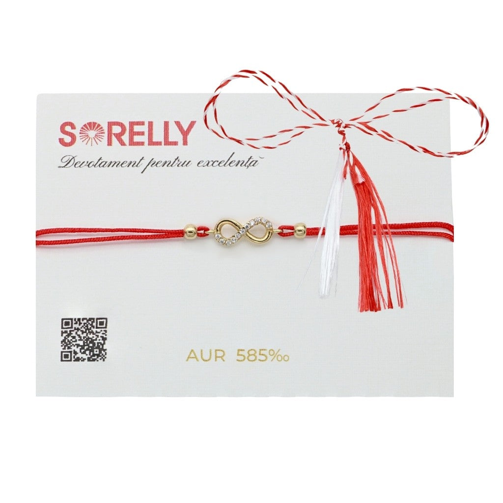Bratara Aur 14k Snur Rosu Infinit cu Pietre Zirconia
