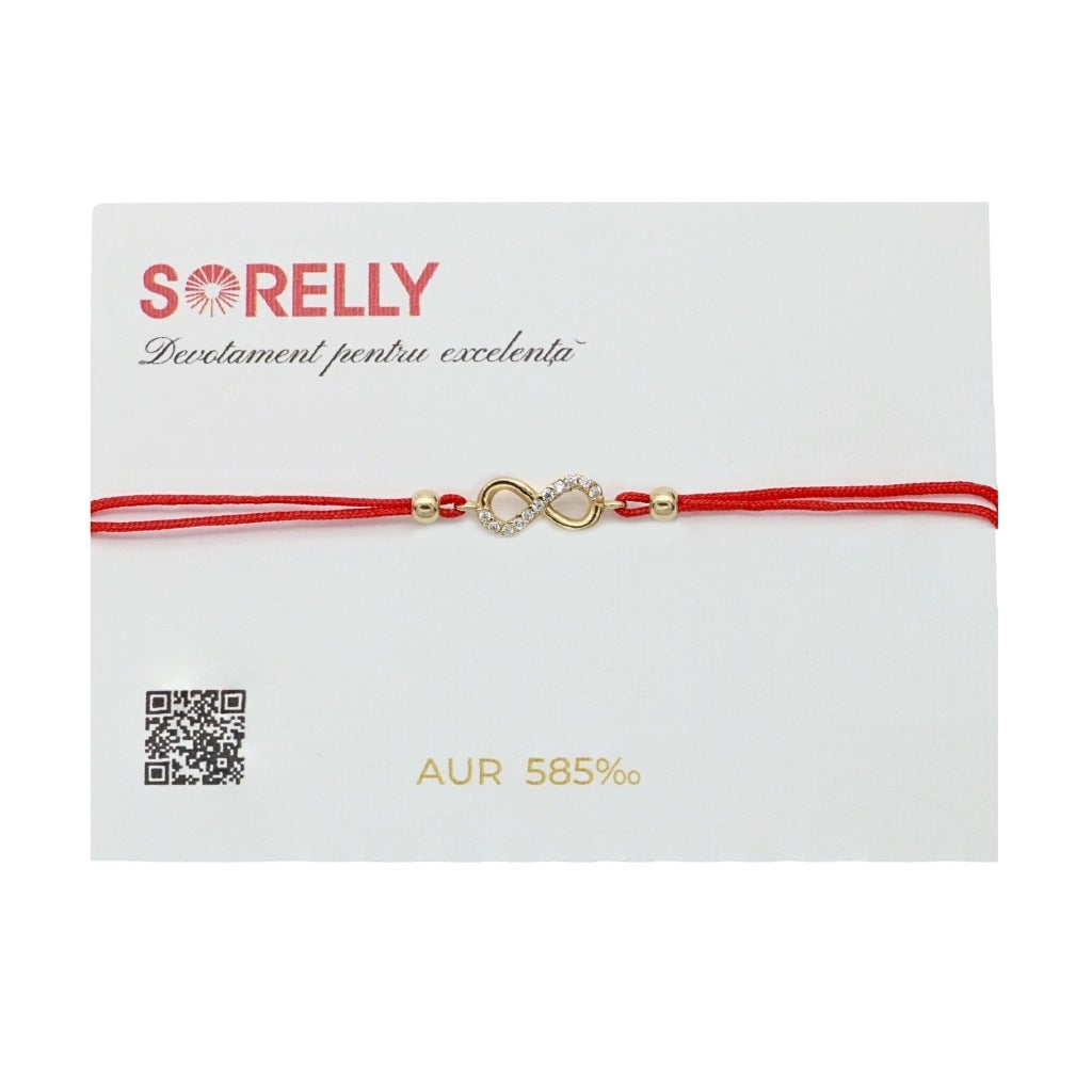 Bratara Aur 14k Snur Rosu Infinit cu Pietre Zirconia