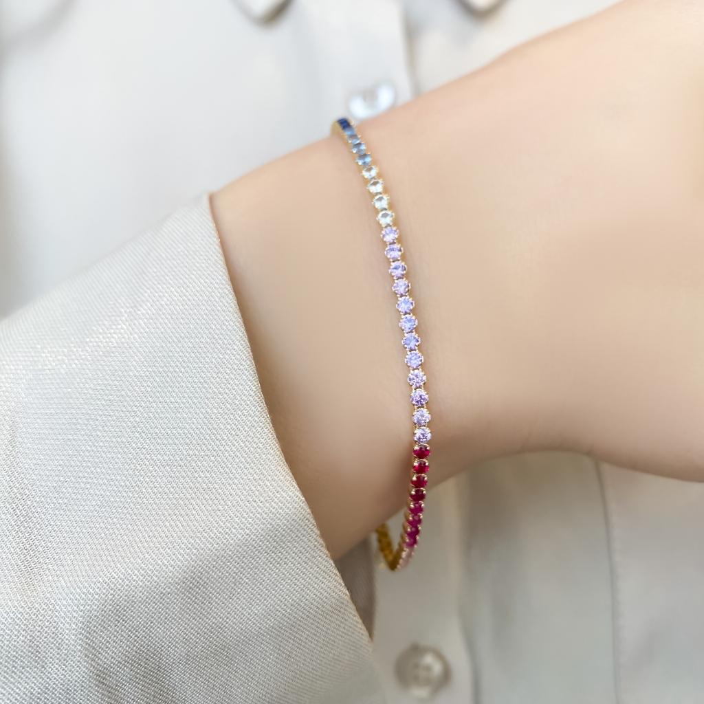 Bratara Aur 14k Tennis cu Pietre Multicolore