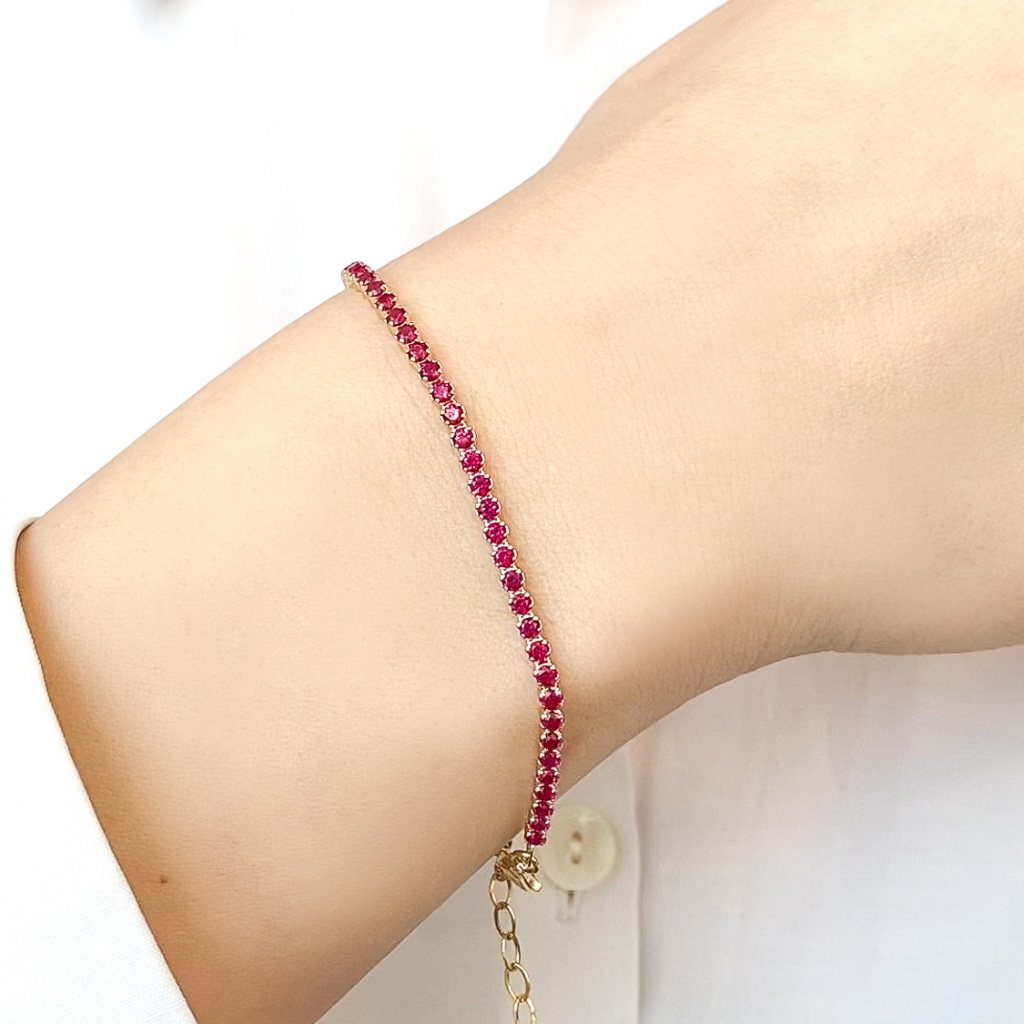 Bratara Aur 14k Tennis cu Pietre Rosii 2 mm