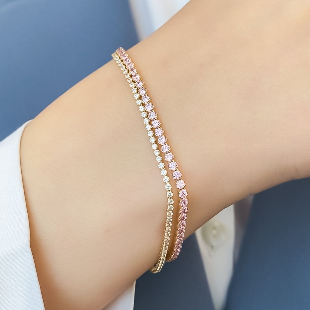 Bratara Aur 14k Tennis cu Pietre Roz 2 mm