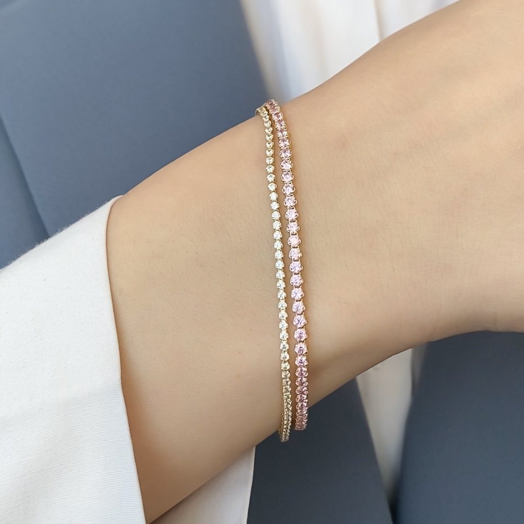 Bratara Aur 14k Tennis cu Pietre Roz 2 mm