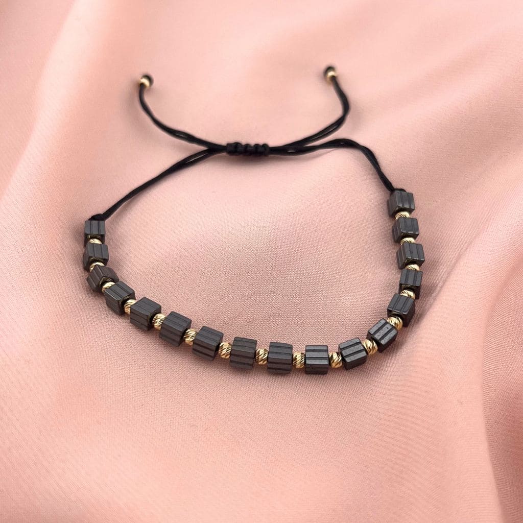 Bratara Snur Barbati Bile Aur 14k si Hematit Cubic 4mm