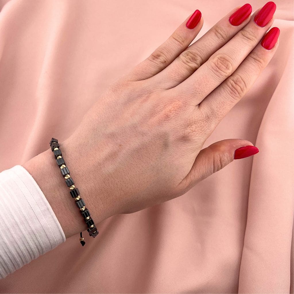 Bratara Snur Barbati Bile Aur 14k si Hematit Cubic 4mm
