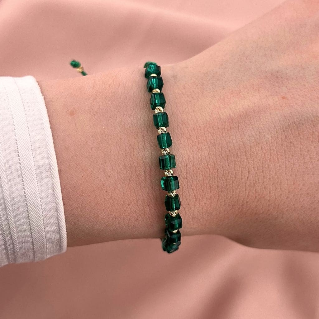 Bratara Snur Bile Aur 14k si Cristal Cubic Verde 4mm