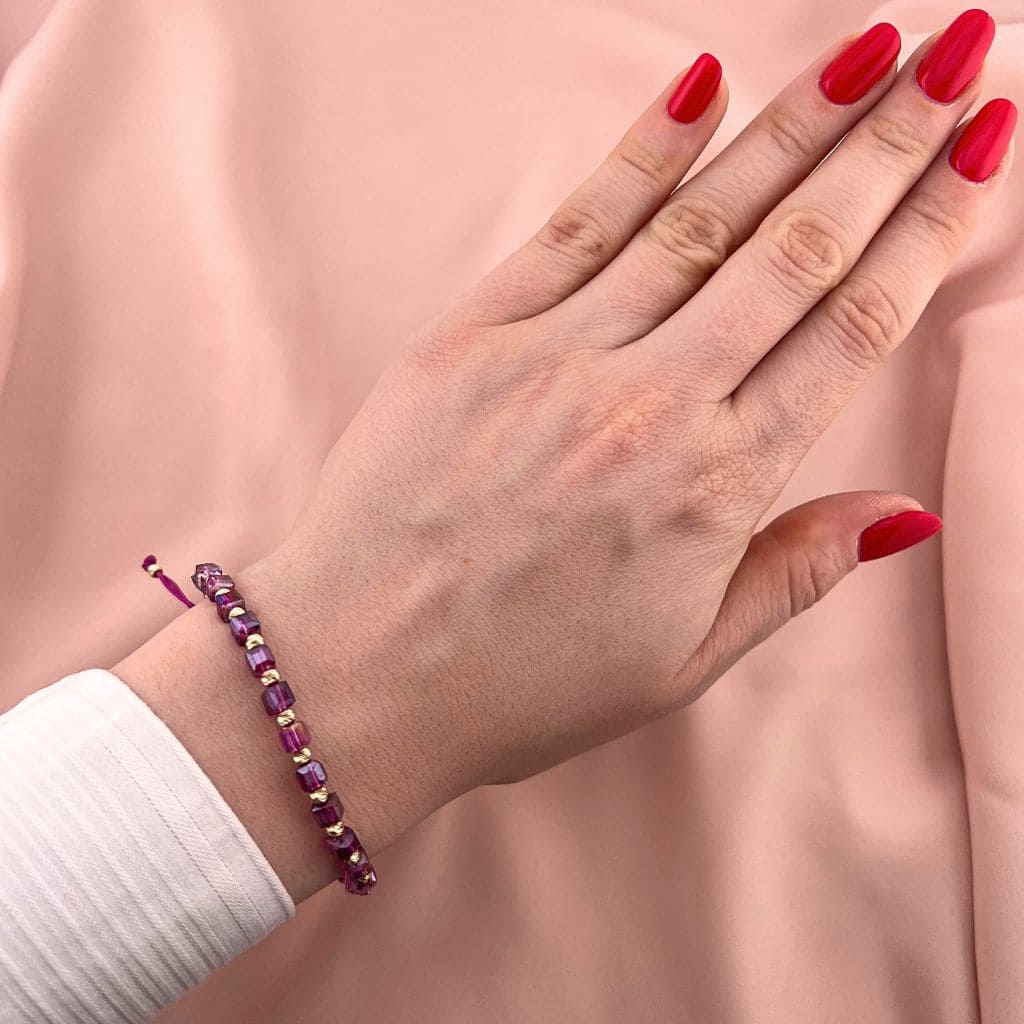 Bratara Snur cu Bile Aur 14k si Cristal Cubic Mov 4mm