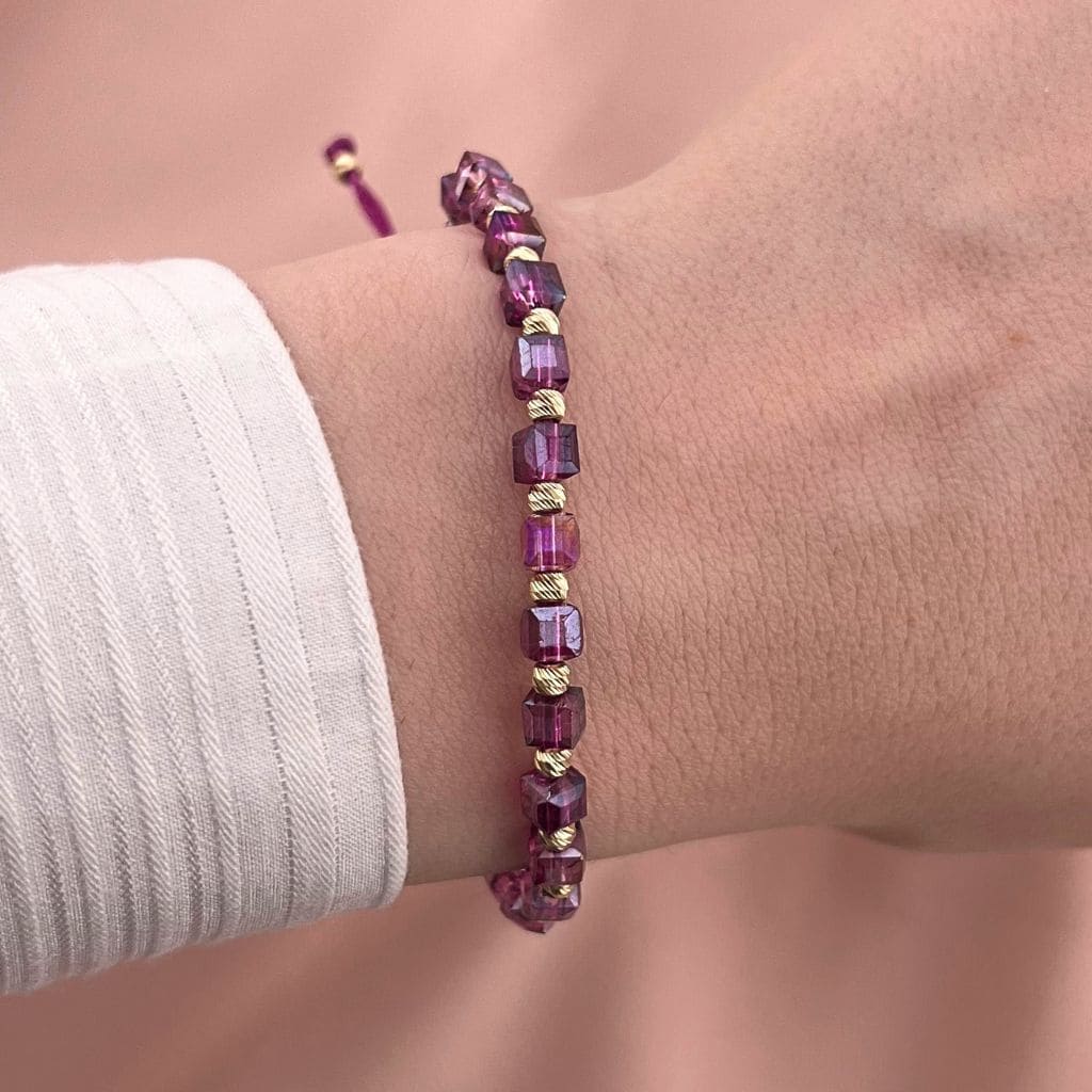 Bratara Snur cu Bile Aur 14k si Cristal Cubic Mov 4mm