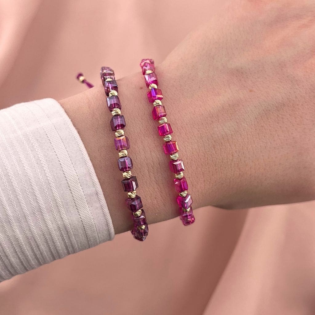 Bratara Snur cu Bile Aur 14k si Cristal Cubic Mov 4mm