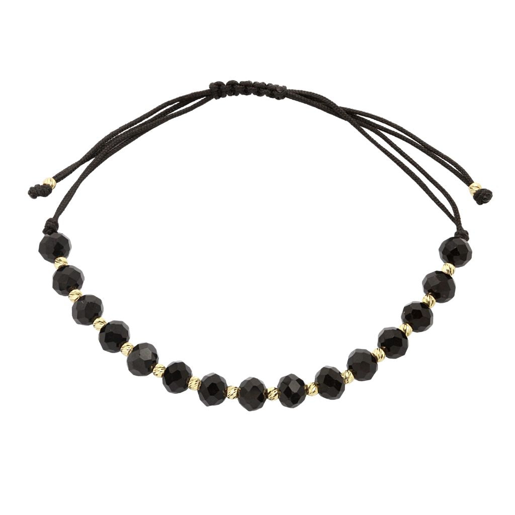 Bratara Snur cu Bile Aur 14k si Onix Negru Fatetat 6mm