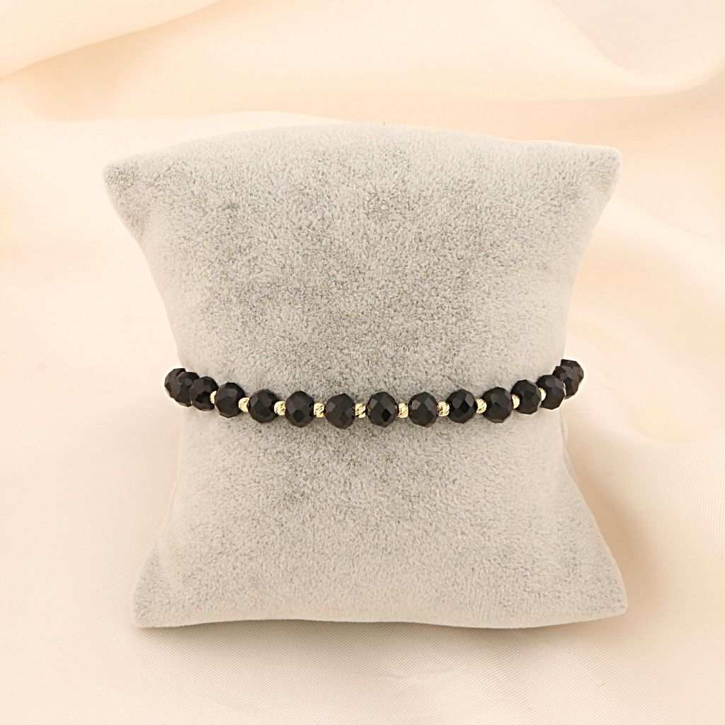 Bratara Snur cu Bile Aur 14k si Onix Negru Fatetat 6mm