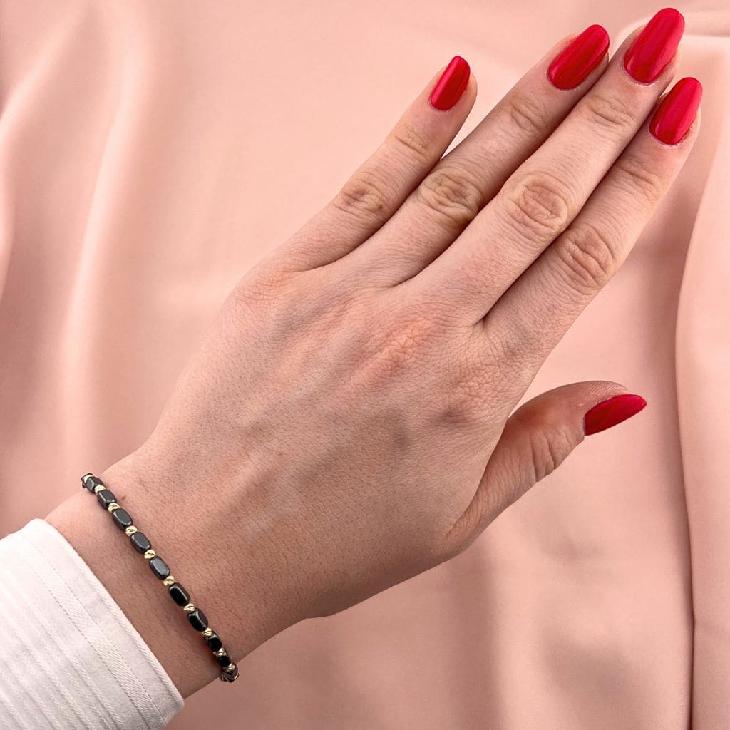 Bratara Snur Gri cu Bile de Aur 14k si Hematit 3mm