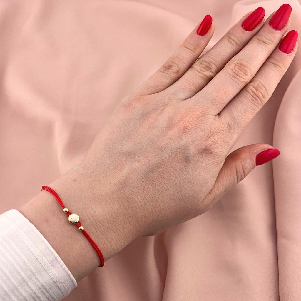 Martisor Bratara Aur 14k Snur Rosu cu Piatra Zirconia Alba