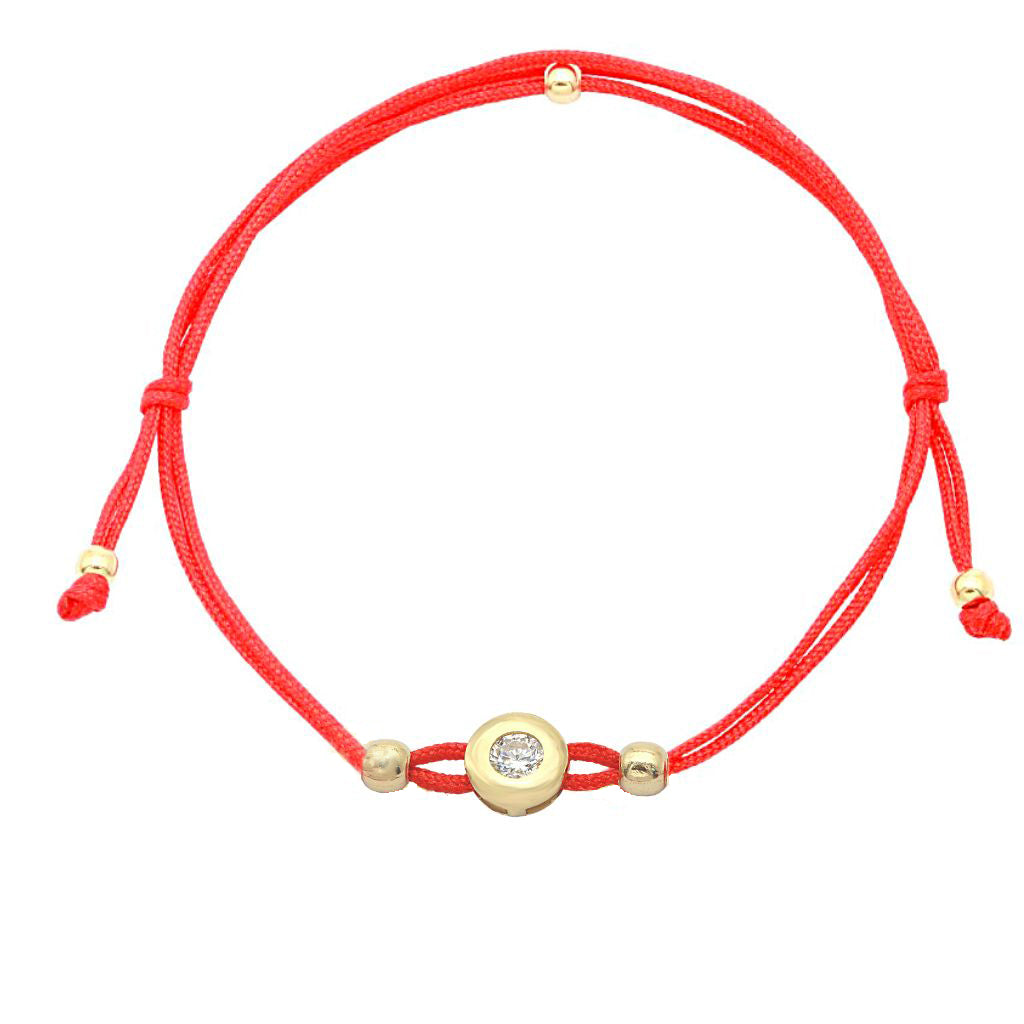 Martisor Bratara Aur 14k Snur Rosu cu Piatra Zirconia Alba