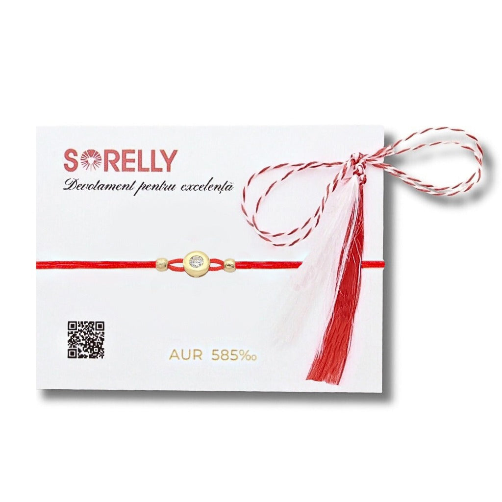Martisor Bratara Aur 14k Snur Rosu cu Piatra Zirconia Alba