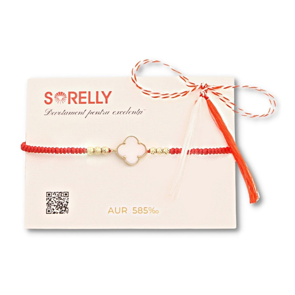 Martisor Bratara Snur Rosu Aur 14k Floare Email