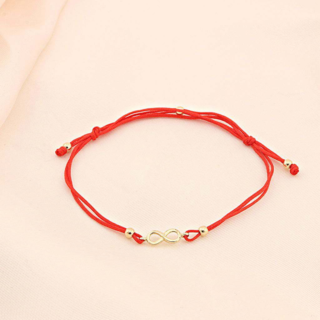 Martisor Bratara Snur Rosu Aur 14k Infinit si Bilute