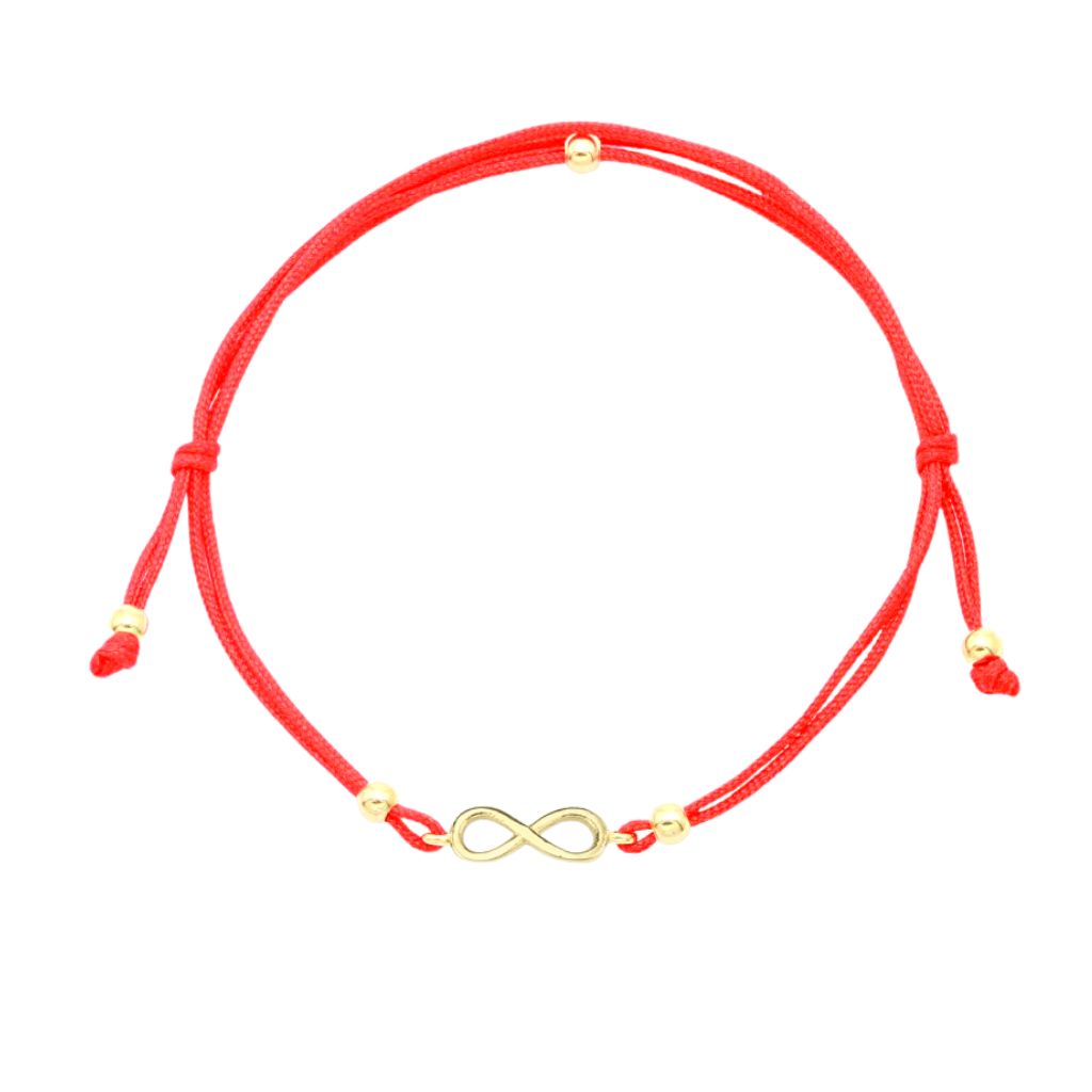 Martisor Bratara Snur Rosu Aur 14k Infinit si Bilute