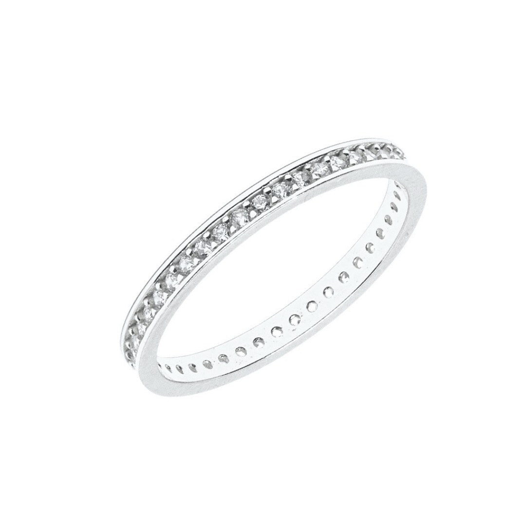 Inel Aur Alb 14k Eternity cu Pietre Albe 2 mm