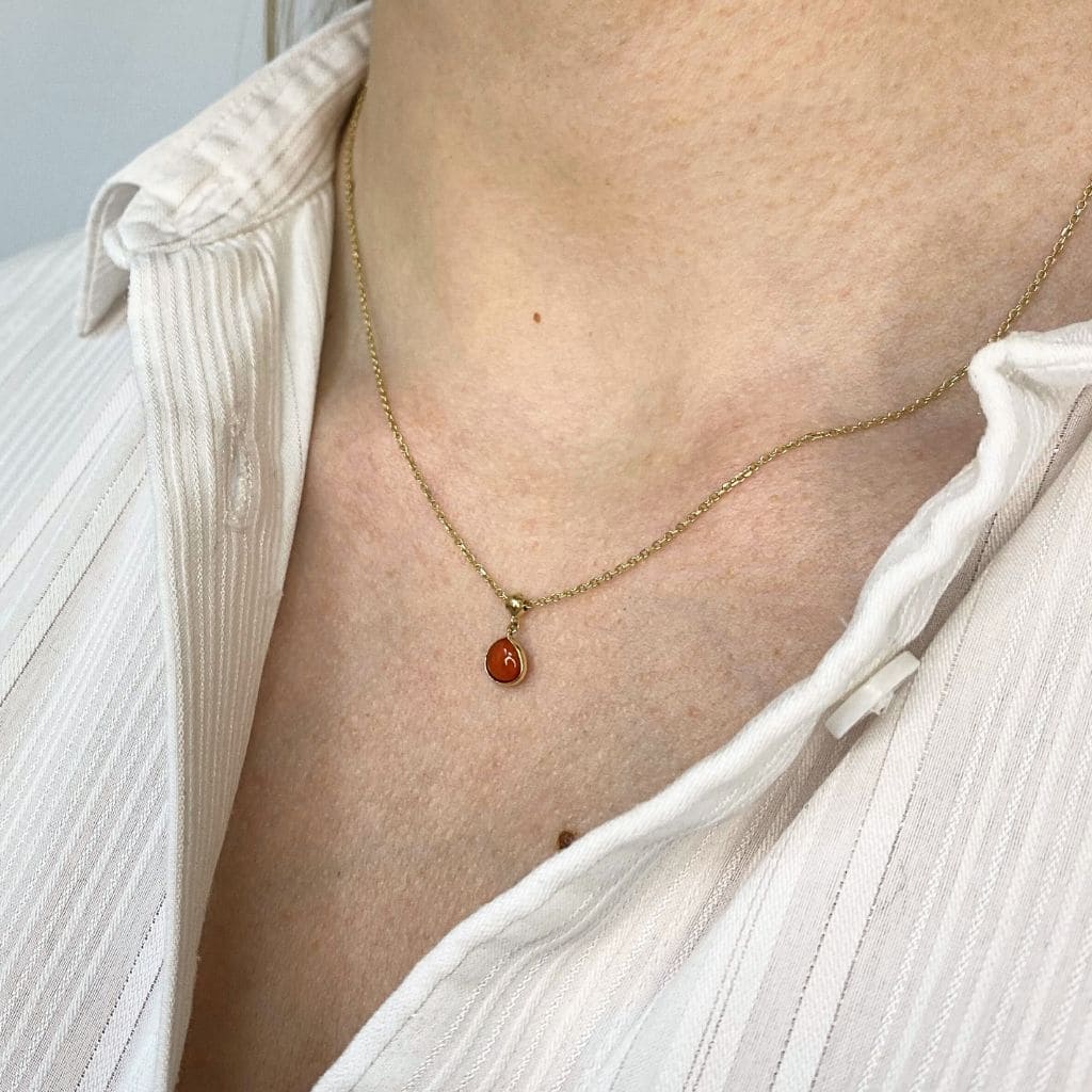 Lant Aur 14k cu Piatra Coral Rotunda